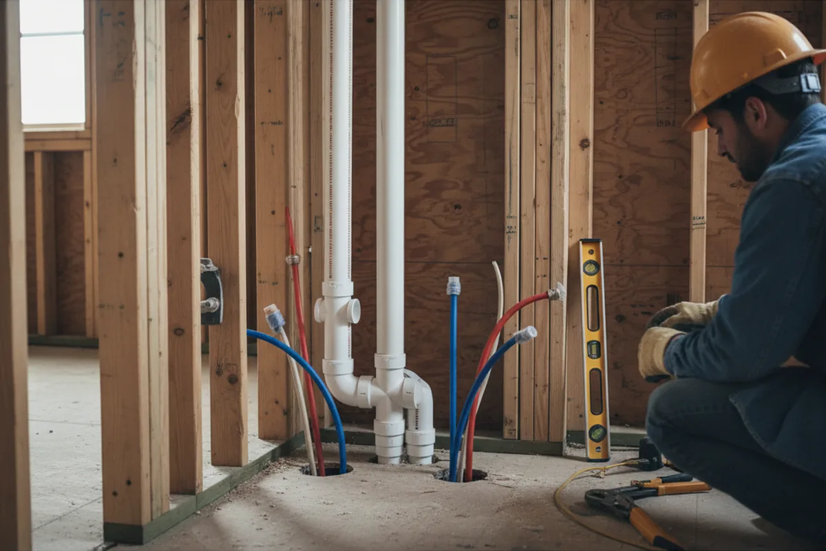 Drain and supply rough-in during Leak Detection in Westphalia
